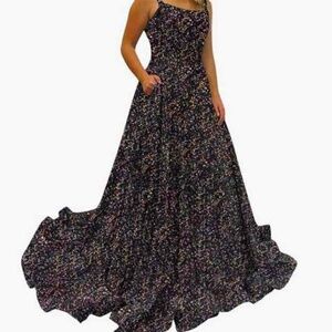 Sparkly Sequins A Line Formal/Prom Dresses Long w Pockets